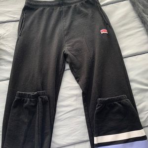 PINK sweatpants with purple and white stripe